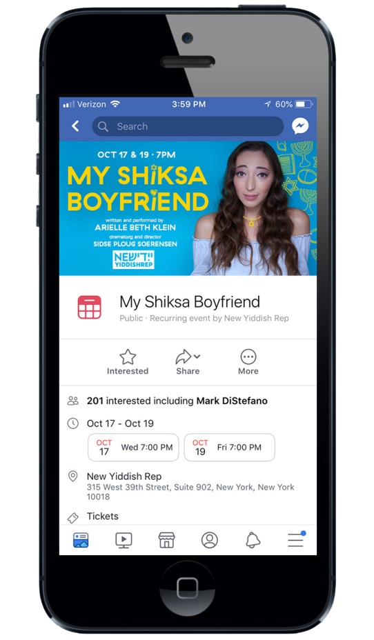 Screenshot of the My Shiksa Boyfriend Facebook event